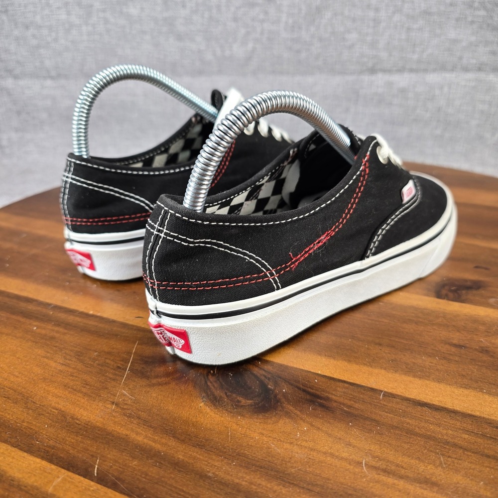 Vans‎ Authentic Black Canvas Low Top Sneakers Red Contrast Stitch Mens 5.5 / W 7 - Picture 10 of 15